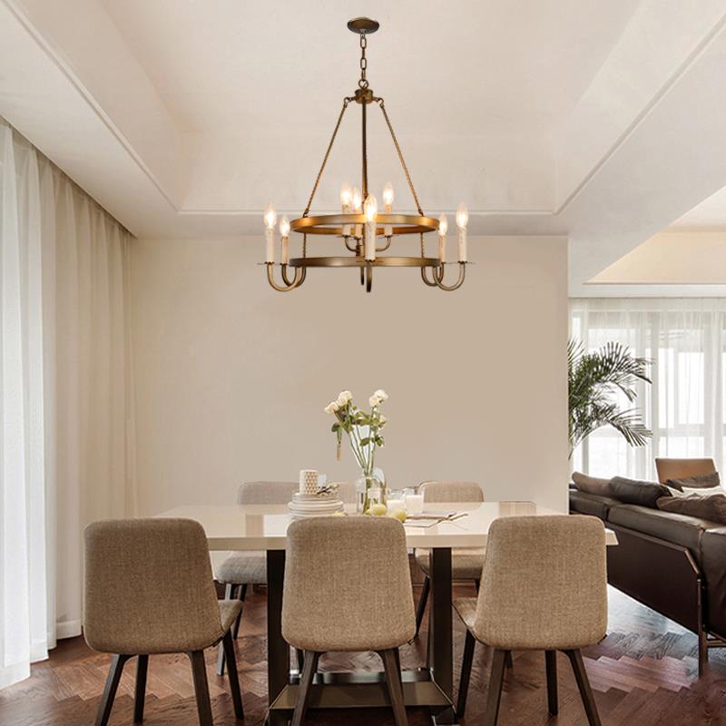 式乡村吊灯厅灯双业层餐厅商客用美卧室工风复古蜡423烛铁艺灯具