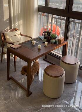 新中奢式北美胡桃木茶桌椅组合简约台轻阳小茶桌黑小户型实CSI木