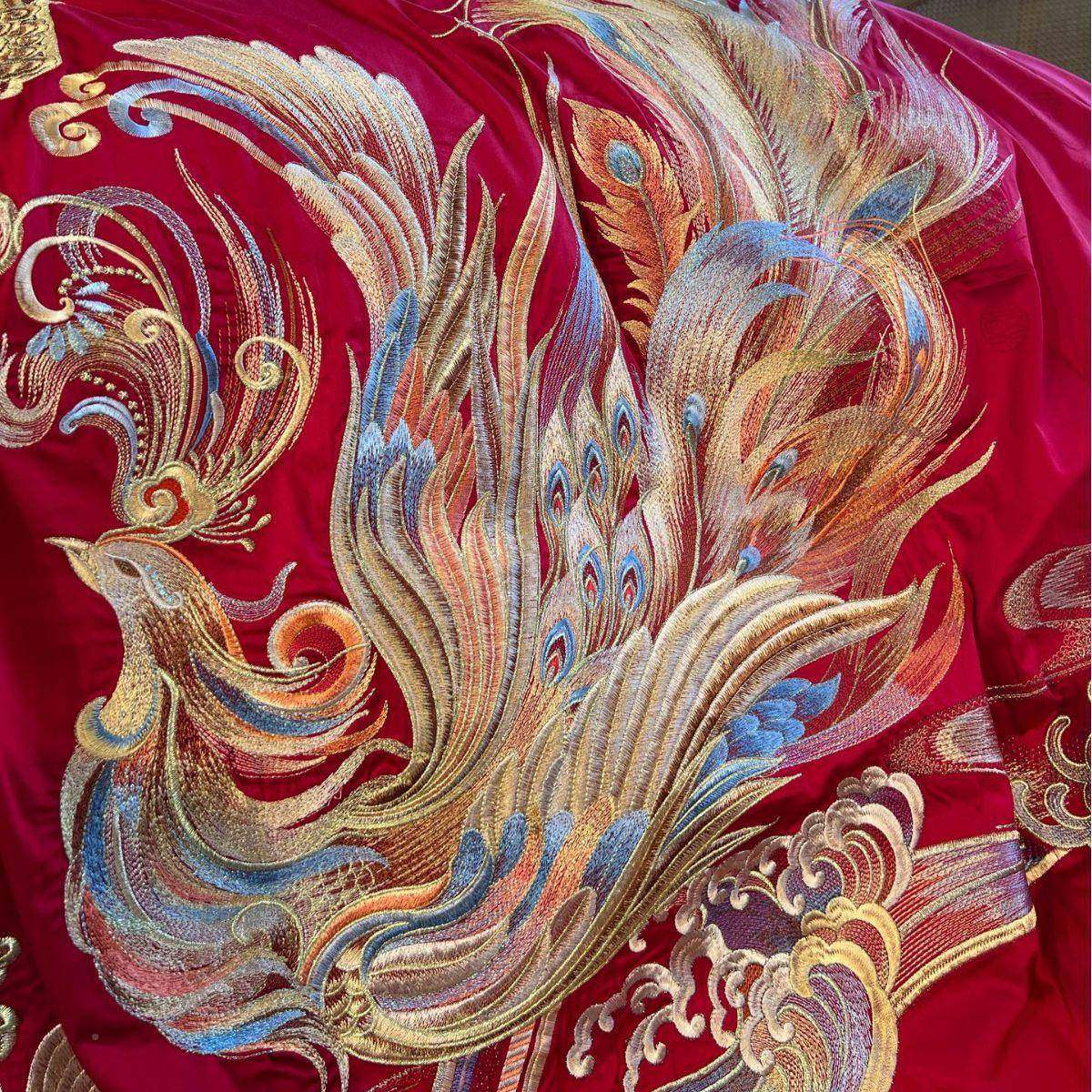 龙凤全刺贡四件套结婚床上棉用品10H11570支长绒棉缎提花绣十件套