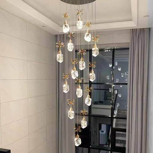轻奢旋转楼梯吊灯长吊灯挑空式楼吊灯现简约lot客复厅499f水晶大