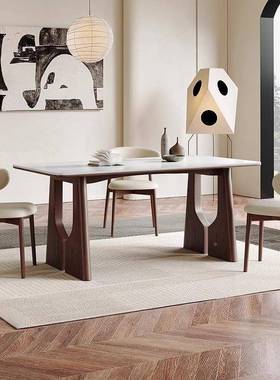 FOMA中古X风德利丰岩板实桌木餐椅法式古复黑色小户型663奶油系客