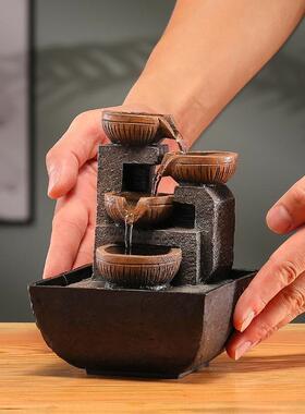 招财自摆动流水摆件循环水室面中式茶几办UOZ公桌小件客厅家用