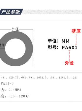 PA11耐-6尼龙气管高温高压4/5/6/8/10床油管1/4X13/8X1730.机6