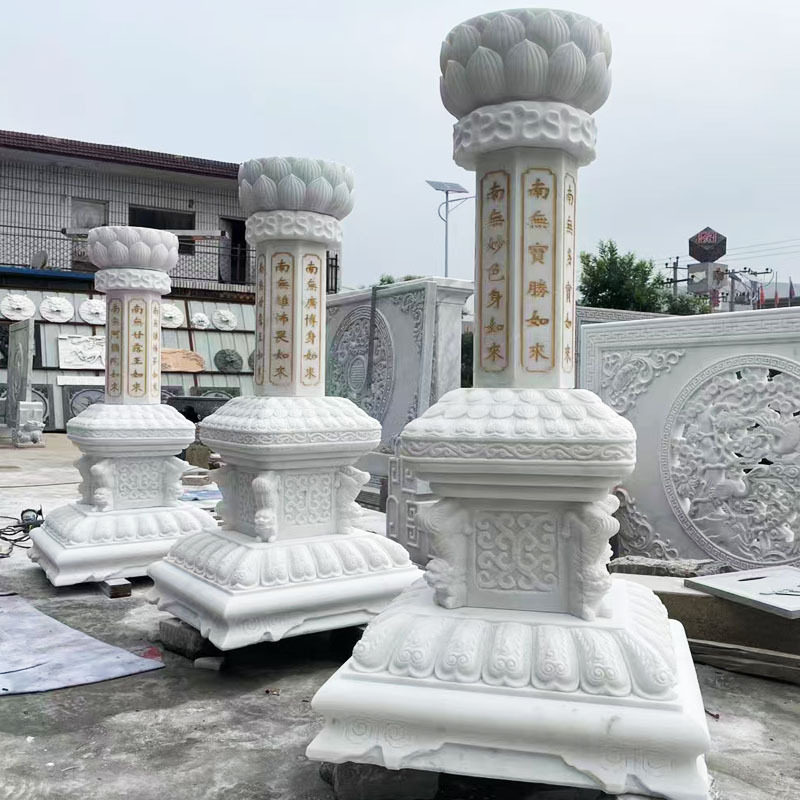 寺院仿古汉白玉七宝如来经柱摆件