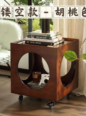 复古风厅可移编动茶桌简约推车头沙发茶几床柜实木XHT藤小客边几