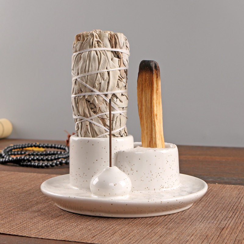 简约风格月亮棱形陶瓷香薰烛台北欧风蜡烛杯氛围装饰鼠尾草圣木盘