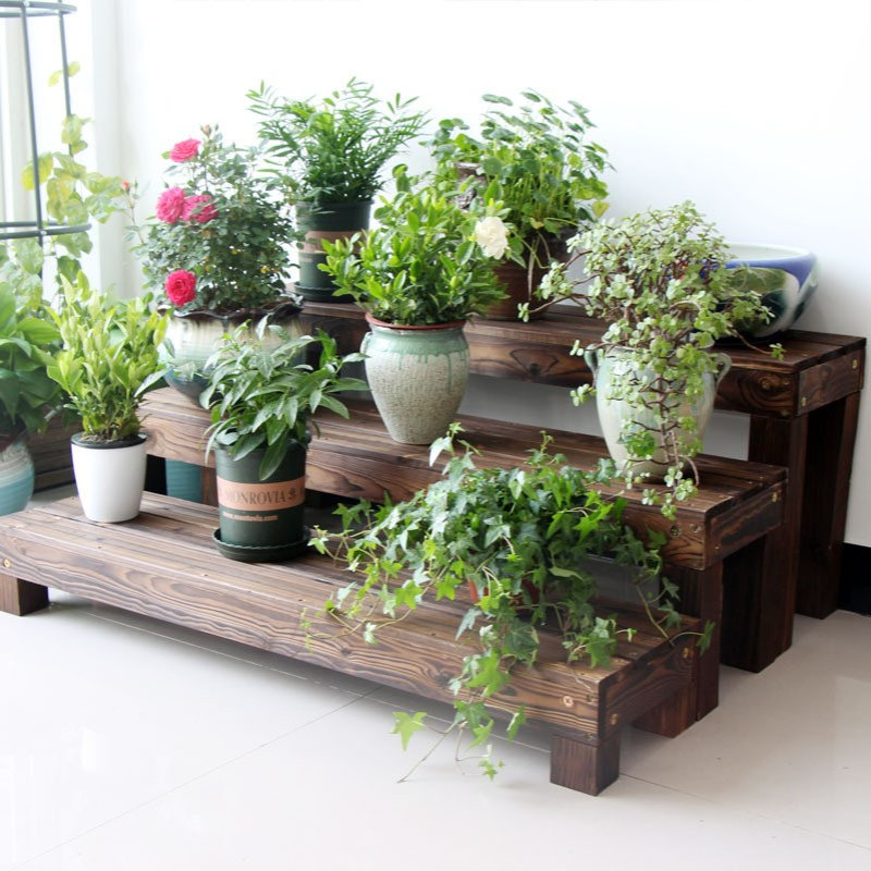 防腐木户外阳台长凳碳化木质花架庭院阶梯花架长条凳实木长凳子