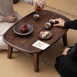 胡桃木飘窗桌日式折叠小桌子茶几炕桌阳台榻榻米地台茶桌实木矮桌