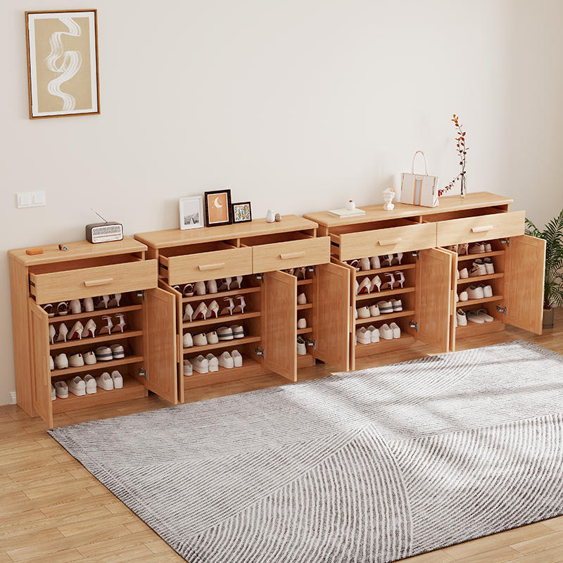 实木鞋柜家用门口大容量收纳柜原木简约现代进门两三四门玄关柜子