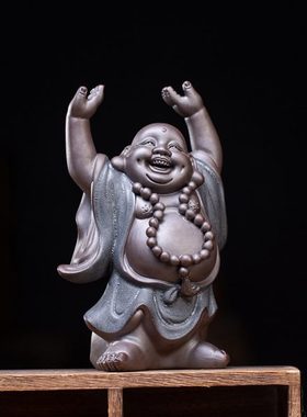 陶瓷弥勒佛摆件大肚笑佛新中式禅意客厅玄关博古架办公室书房桌面