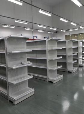 大型加厚加宽超市货架单双面洞洞板白灰色靠墙中间岛置物展示货架