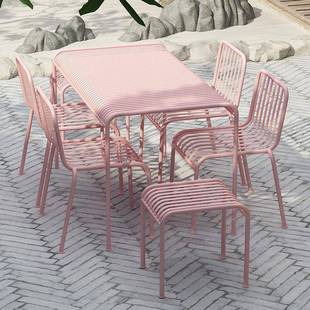 现代庭院休闲桌椅组合室外粉色铁艺桌椅简约露天休闲户外桌椅