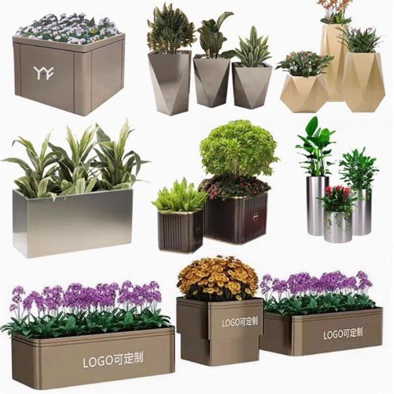 户外铁艺花箱组合不锈钢花箱成品花钵大型移动树池不锈钢种植箱