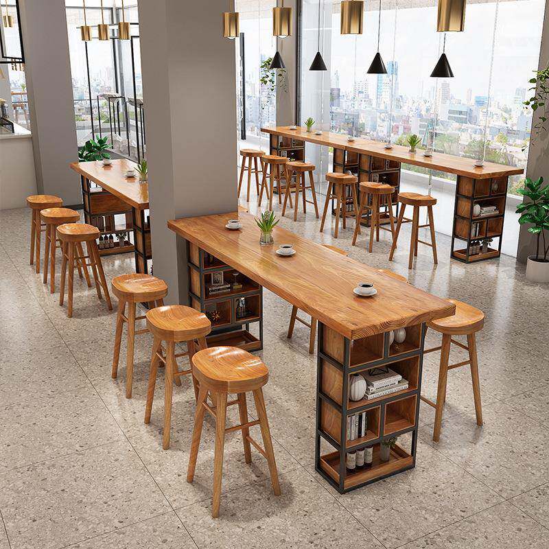 美式餐饮店实木吧台桌家用阳台靠墙长条桌奶茶店商用休闲高脚桌椅