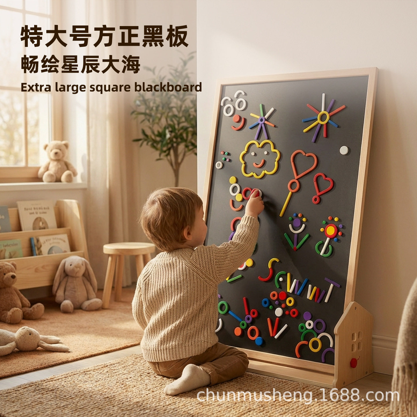 双面磁性画板一面白板一面黑板儿童专用玩具童年榉木框架带底座