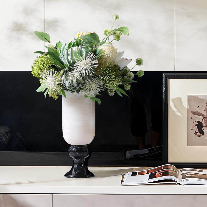 法式高级花瓶高脚复古黑白拼色餐桌茶室插花器抽象混搭装饰品摆件,纺织面料/辅料/配套,纺织机械配件,淘宝优惠券,粉丝福利购,淘宝优惠卷