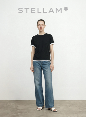 STELLAM|2026春极简颗粒感短袖女廓形设计感显瘦气质上衣-EASI