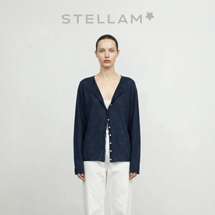 JESSY 衫 STELLAM 春极简棉麻混纺上衣前后两穿设计感气质松弛长袖