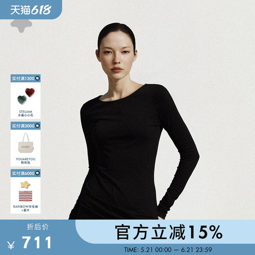 STELLAM女装OFF-neckline一字领羊毛天丝上衣