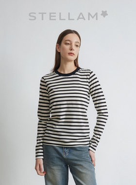 STELLAM|100%匹马棉T恤女极简修身螺纹肌理亲肤打底衫-PIO