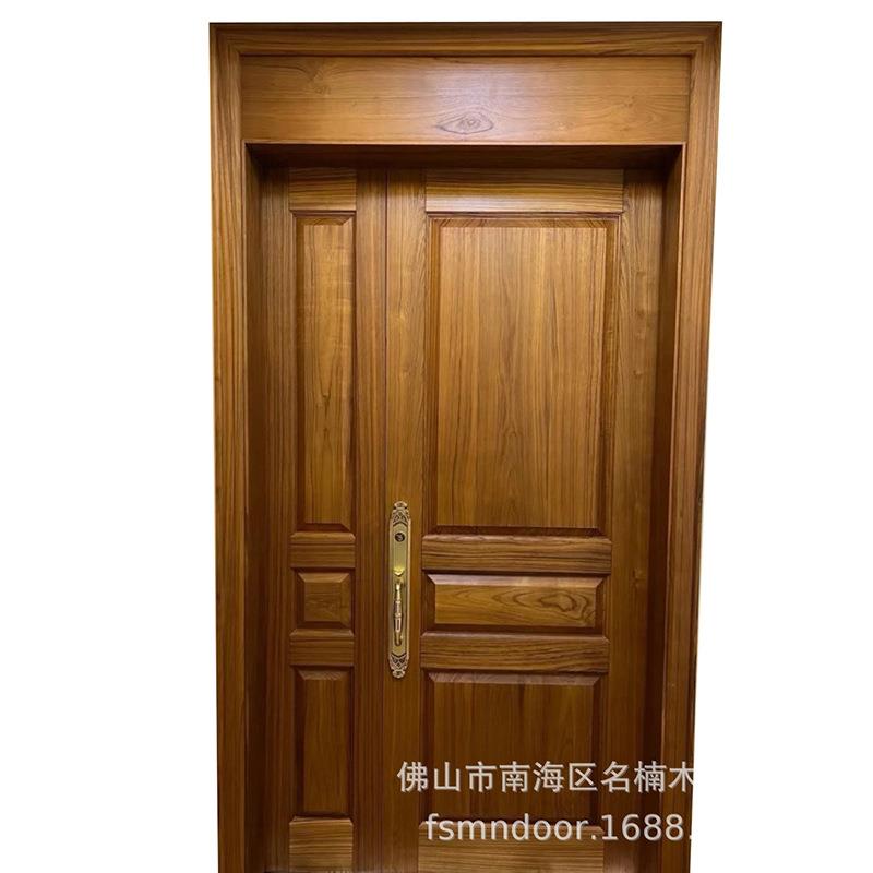 供应新中式原木进户门豪华别墅平开柚木大门原木入户大门