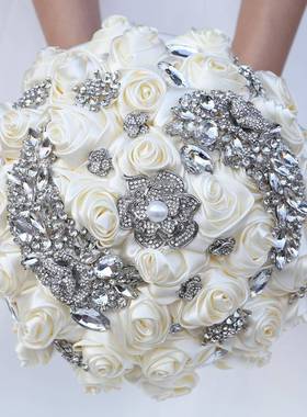 新款新娘手捧花婚礼用品水钻珍珠手捧花束拍照道具可订颜色W375B