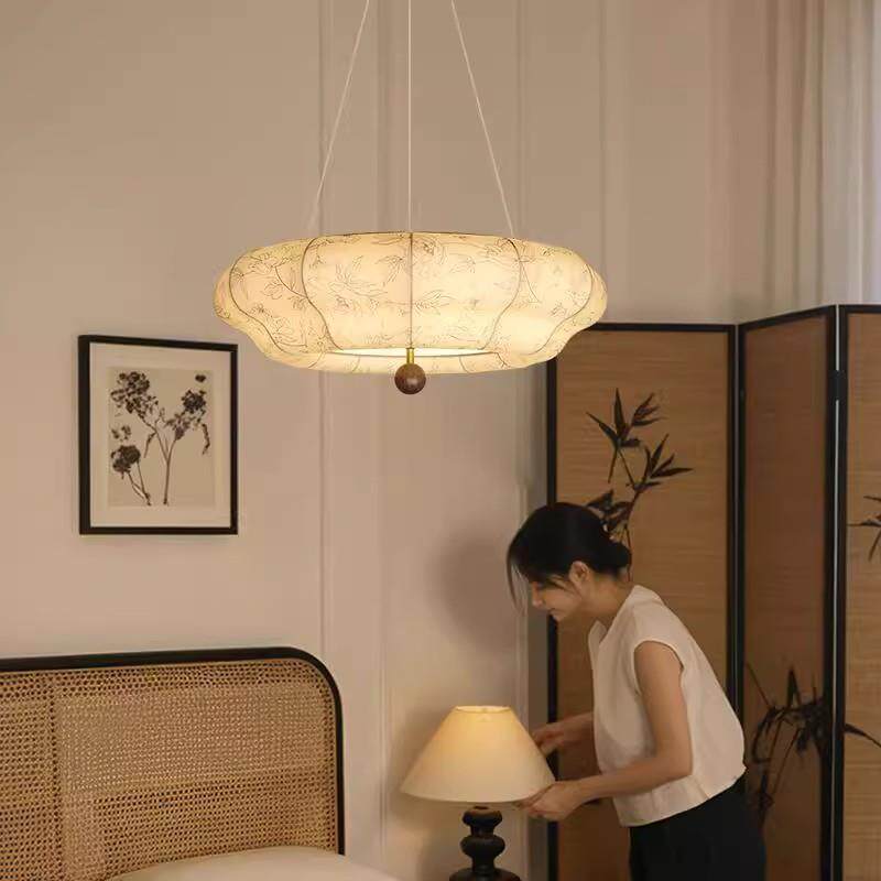 复古风法式吊灯中古卧室餐厅吧台花纹布艺实木高级感房间灯casagd