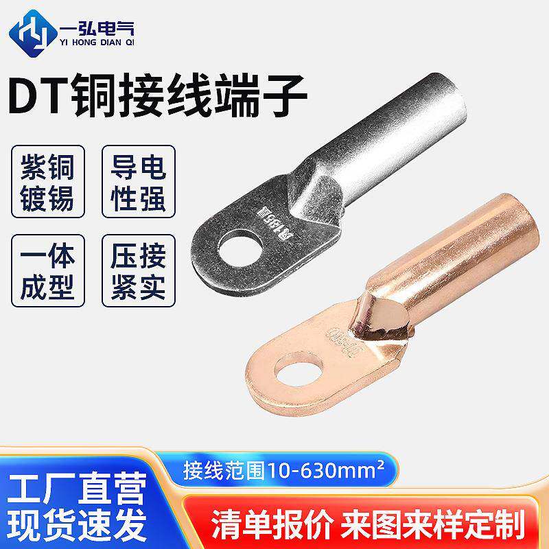 国标DT铜鼻子接线端子压线耳铜管鼻10-500紫铜A级堵油线鼻子