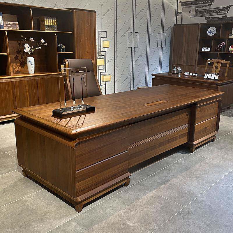 新中式实木老板桌办公桌办公室总经理总裁桌胡桃木董事长大班台