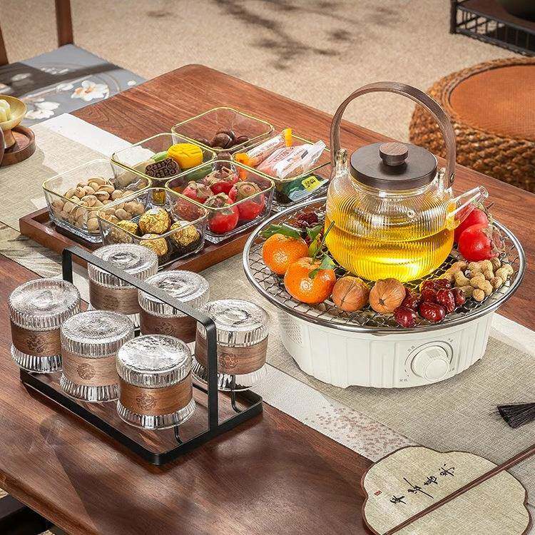 鹅卵石围炉煮茶茶烤火炉套装电陶炉2025新款家用器茶具泡茶套装