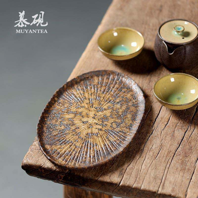 慕砚日式简约小茶盘纯手工复古和风茶台家用粗陶茶具干泡台茶海