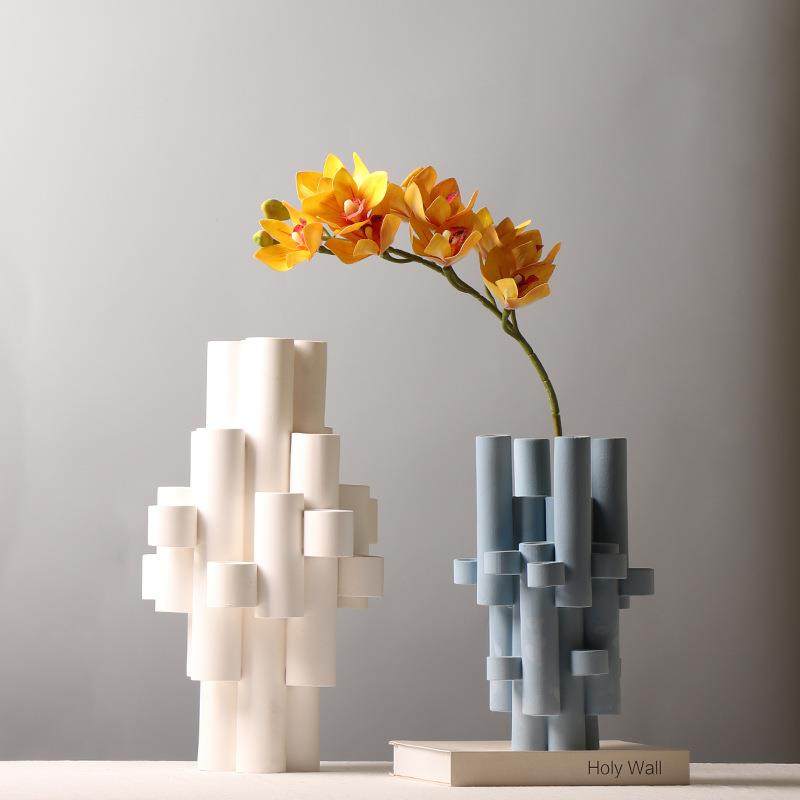 现代简约创意拼接圆管陶瓷摆件样板房售楼部别墅轻奢插花装饰花瓶,纺织面料/辅料/配套,纺织机械配件,淘宝优惠券,粉丝福利购,淘宝优惠卷