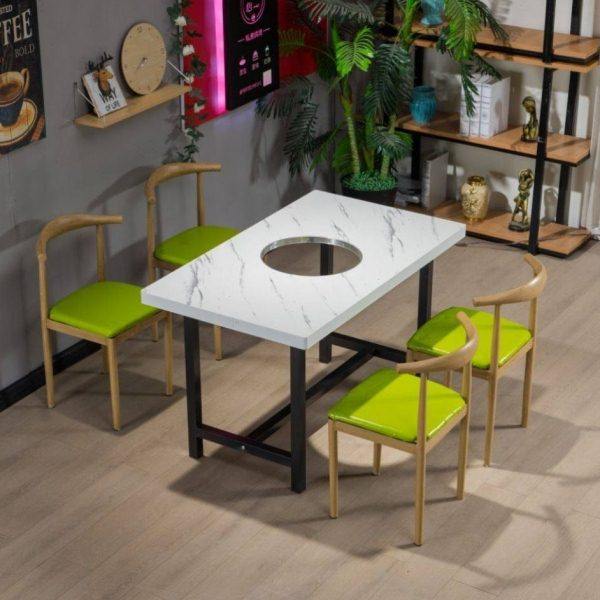 仿大理石饭店大排档餐桌椅烧烤店时尚桌子火锅组装定制