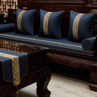 中式沙发垫套罩红木家具坐垫高端夏季罗汉床垫实木椅垫子防滑棉麻