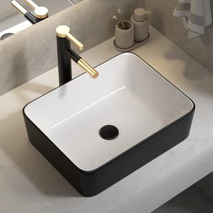 欧式轻奢风哑光黑白色陶瓷台上盆洗手盆长方脸盆面盆单盘水池子