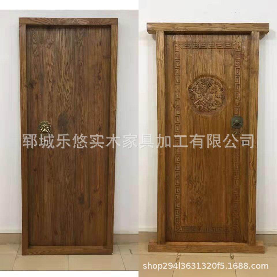 实木中式大门农村榆木门原木单开门包厢门仿古别墅民宿室内套装门