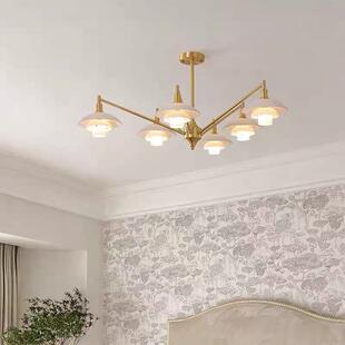 法式美式简约卧室主灯奶油风小客厅全铜玻璃设计师餐厅灯客厅吊灯