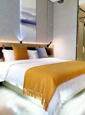 0WV厚深灰色样板房床床装饰毯尾毯床床尾巾沙发F769JJST搭Y毯搭巾