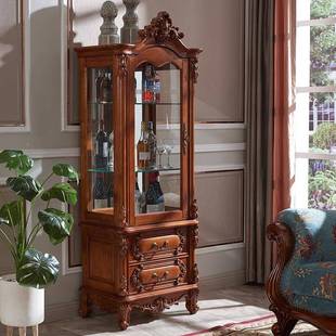 美式 全木门酒实柜家用客厅边柜双带玻DS771璃门储物红酒柜展现子