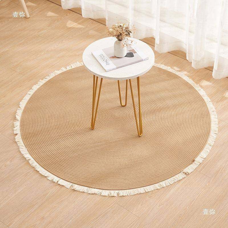 手tj#sdloh工编织线地毯圆形家室用简奶油风棉客厅卧床边茶几地约,居家布艺,地毯,淘宝优惠券,粉丝福利购,淘宝优惠卷