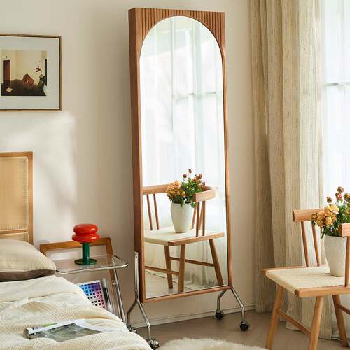 ?中复古全身镜子杂衣HNH志书架一体穿帽落地间移动旋转法可式实木