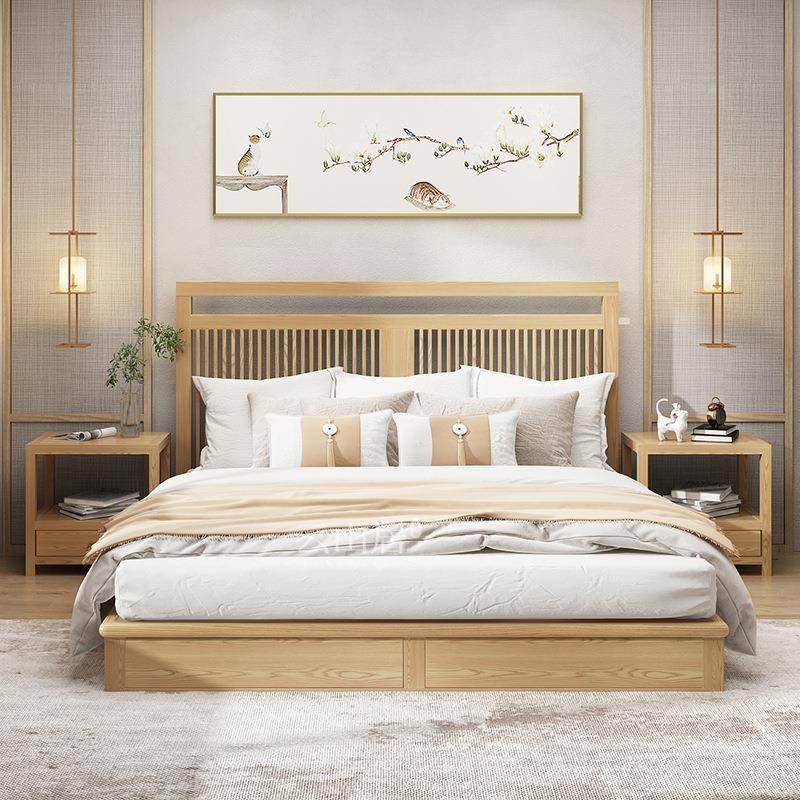 新中式实木床家宿2用主卧双人床蜡木民卧室1.5米18.米白床入户