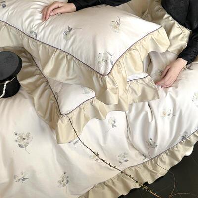 轻奢复古法花卉100长绒支棉四件套纯棉贡缎式公主风花边201215床