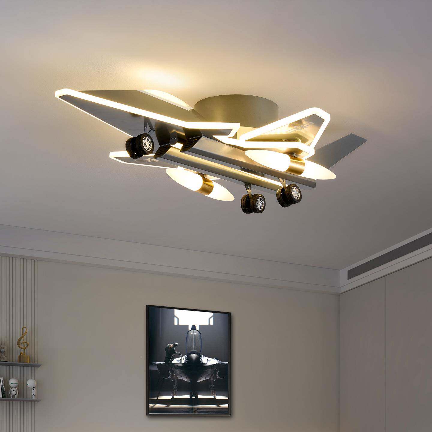 战儿童房灯男孩吸卧室房白帝间斗机飞机顶灯智146能语音男童护眼