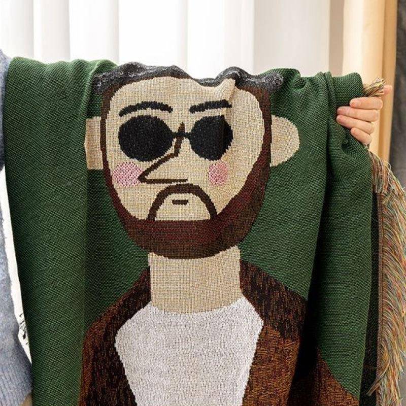 美情侣头盖式尘复古罩沙发毯情侣人物插画四季通用线毯全包巾防座