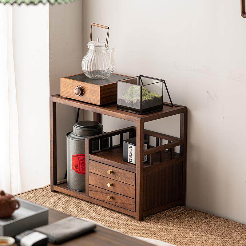 胡木桌面置物架茶具dat020小型收纳架实古木桃茶饼盒厅茶室博架收