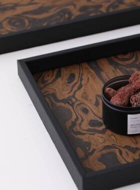 手工黑木皮边皮革包摆边托盘样EIT板间家木居餐厅茶几装饰软装收