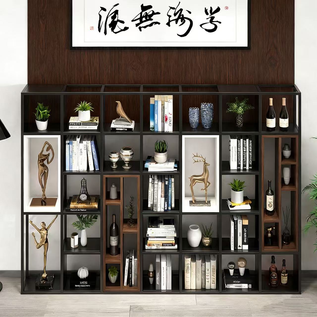 书架多宝阁书柜屏风架客厅铁艺隔断墙置物架储物架工业风免装商用
