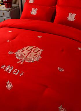 新款结婚用品蚕丝被庆桑蚕丝红MLM12婚双人被子色婚礼纯棉大红加