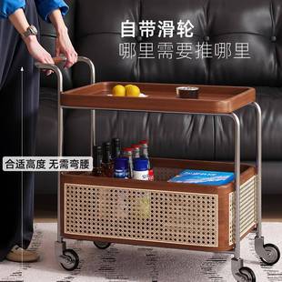 可移985动边几小推车厅沙架发茶几客边柜中古风实木头收纳床置物